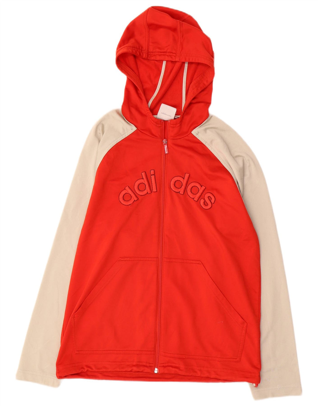 ADIDAS Suéter com capuz gráfico com zíper masculino 13-14 anos vermelho bloco colorido
