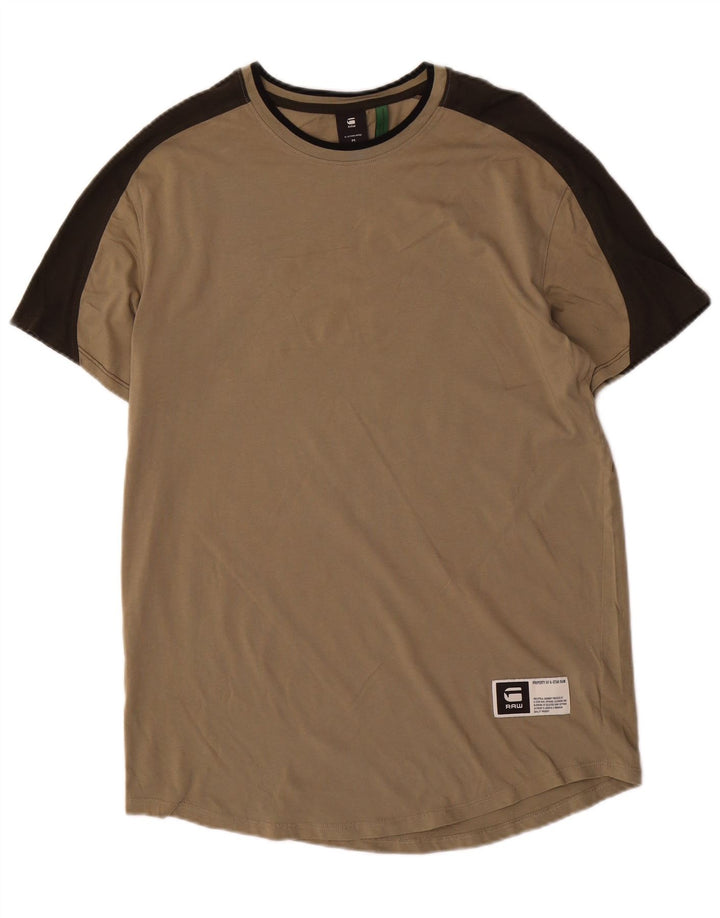Camiseta masculina G-Star Top médio cáqui algodão colorblock