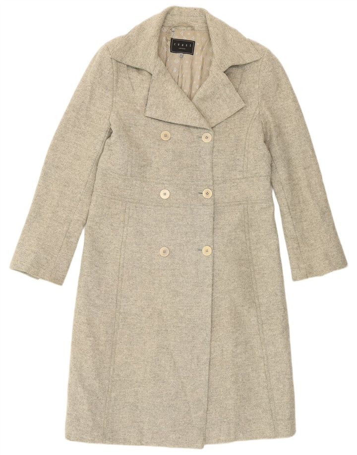 Casaco feminino com peito duplo Coast UK 14 grande lã virgem cinza
