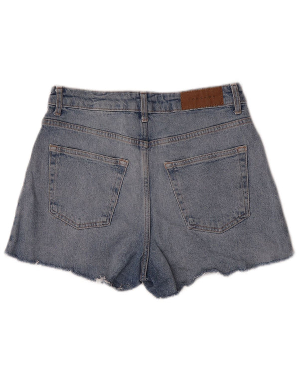 Shorts jeans feminino de cintura alta Topshop Mom UK 12 médio W30 azul