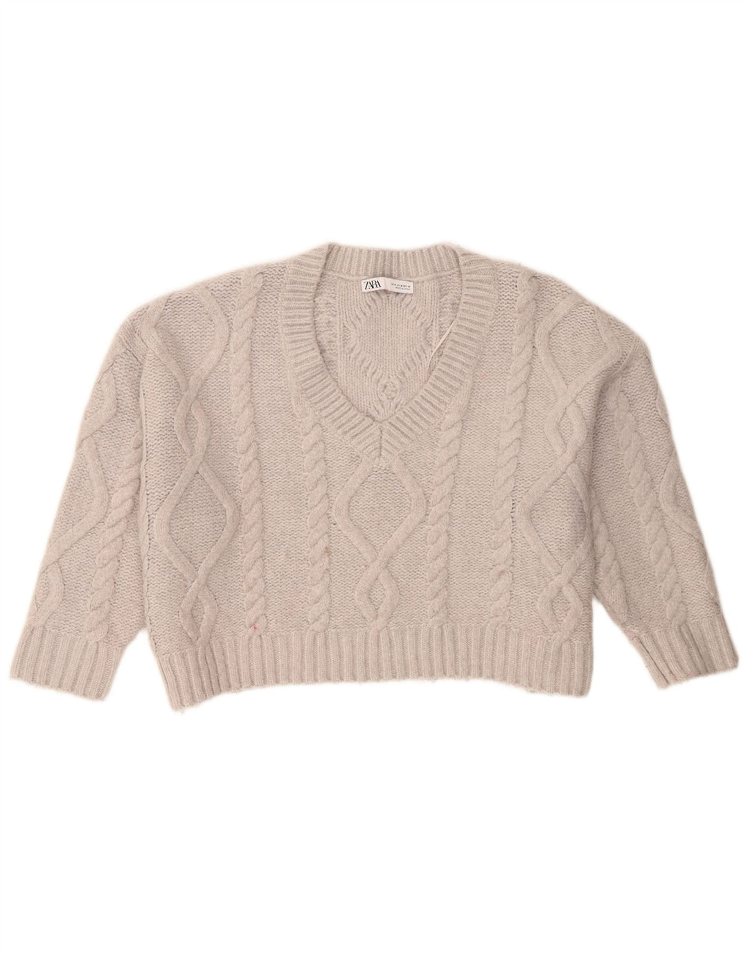 Suéter feminino Zara com decote em V superdimensionado Reino Unido 14 cinza médio acrílico