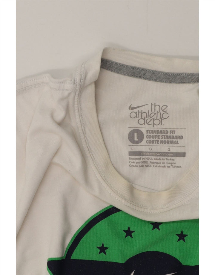 Camiseta masculina NIKE Coupe Standard Standard Fit gráfica grande branca