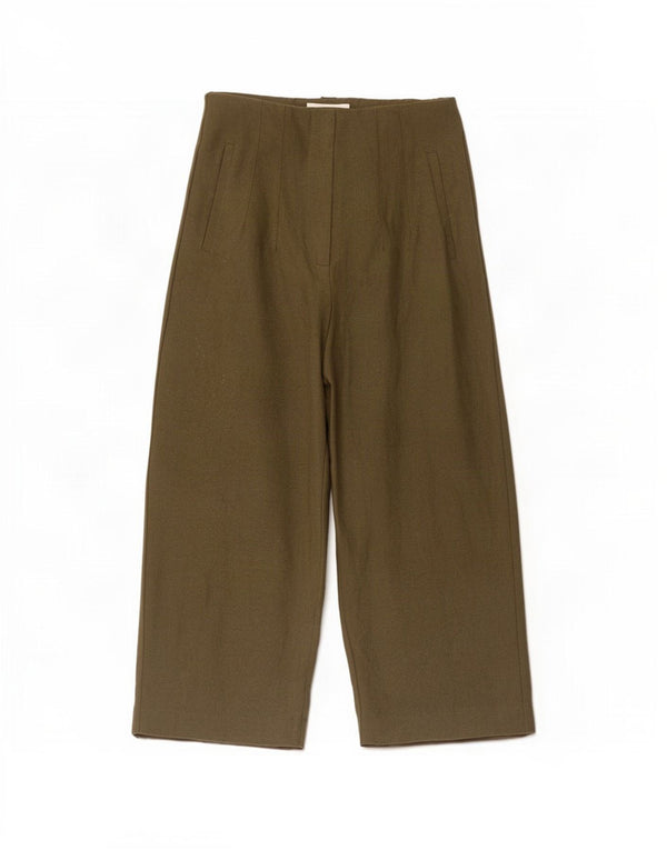 Zara Calça feminina casual de perna larga, médio W26 L23 algodão cáqui