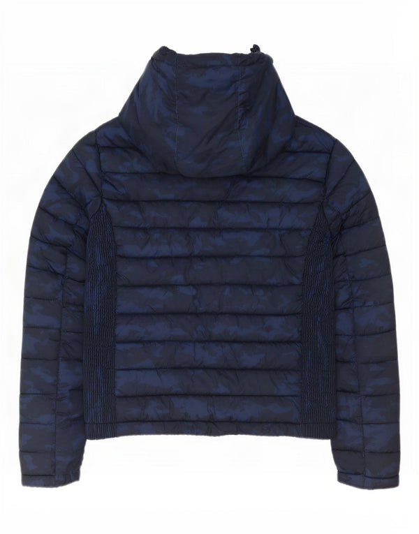 Jaqueta acolchoada com capuz feminina Superdry UK 16 grande camuflagem azul marinho