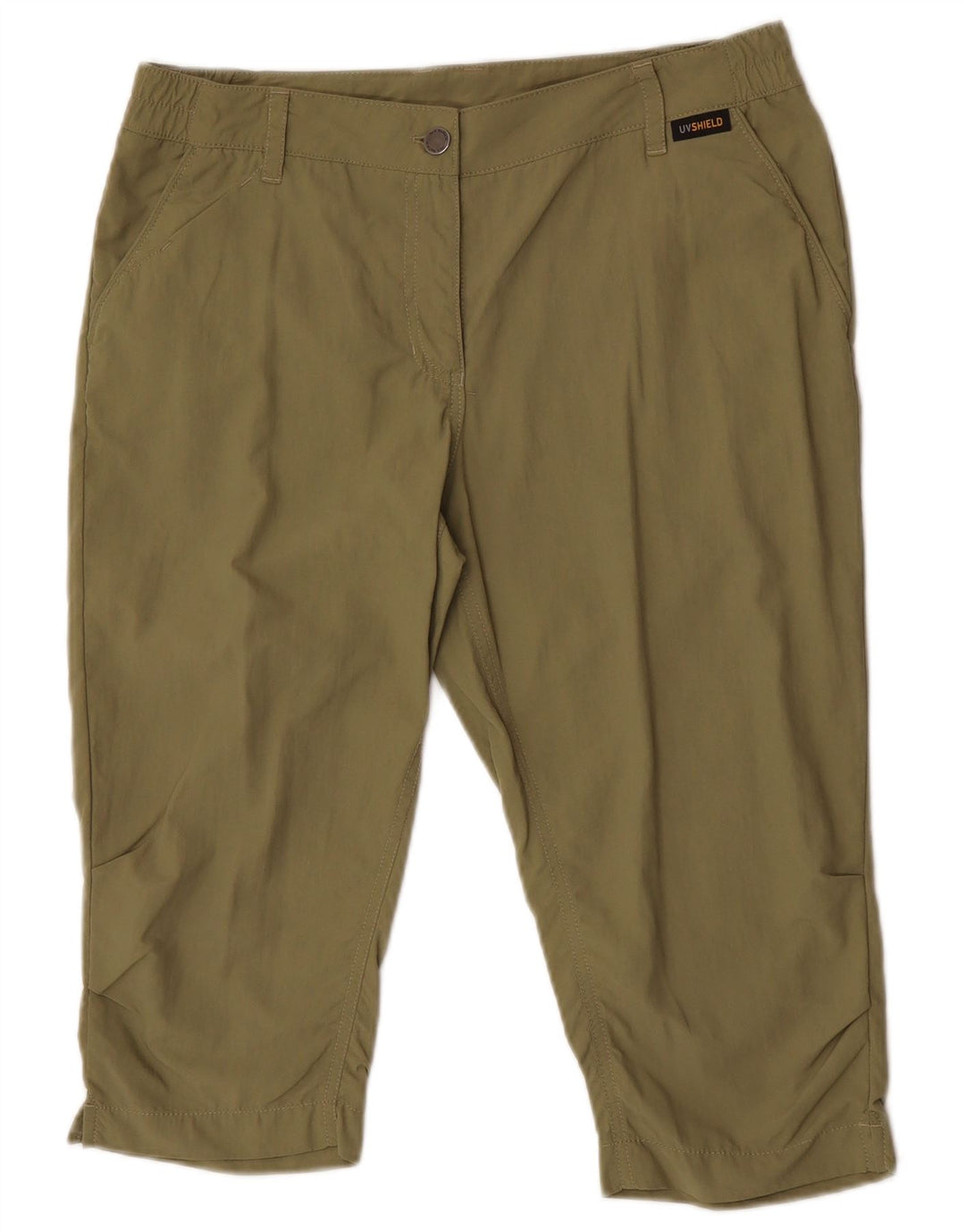 Bermuda feminina Jack Wolfskin UK 10 pequena W32 cáqui poliamida