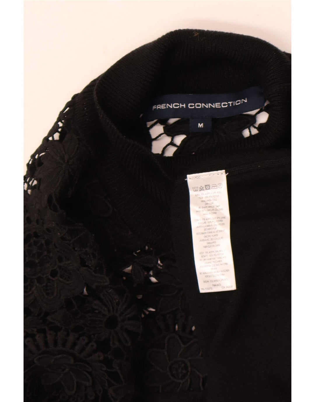 Suéter feminino French Connection com gola redonda Reino Unido 14 médio preto floral