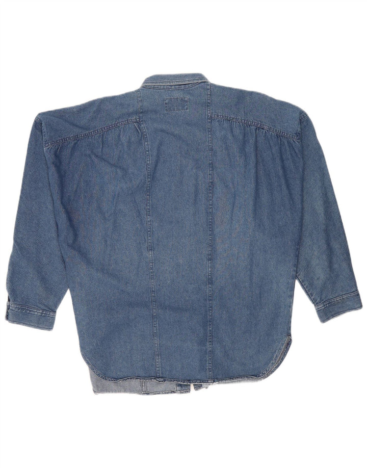 Camisa jeans oversized feminina POP 84 Reino Unido 14 algodão azul médio