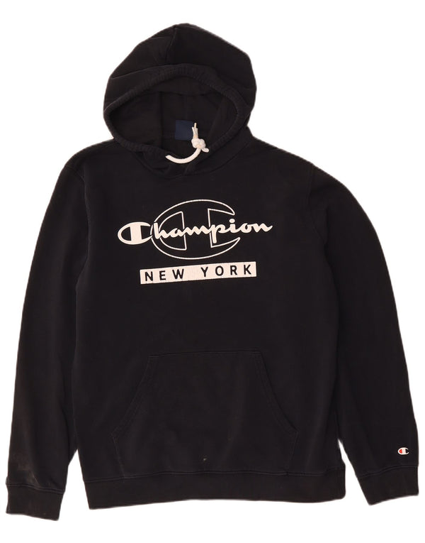 CHAMPION Suéter feminino com capuz gráfico New York Reino Unido 16 grande algodão preto