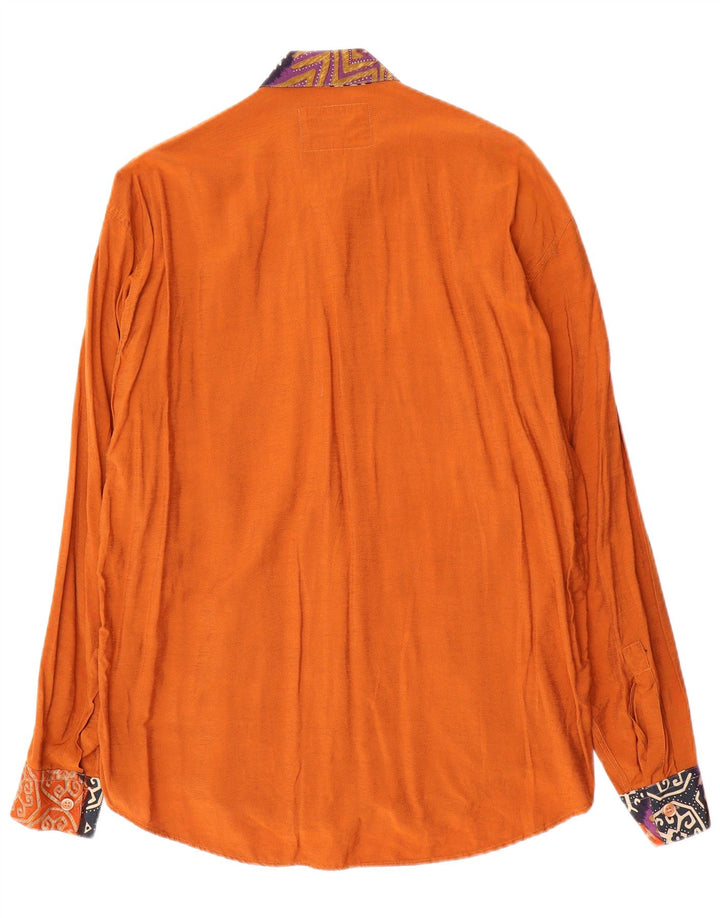 Camisa masculina vintage viscose geométrica média laranja