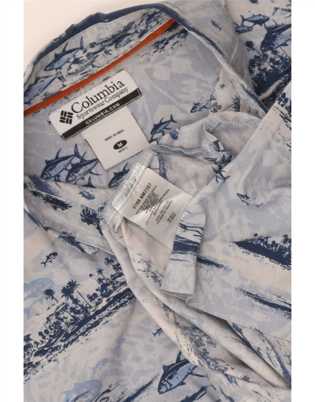 Camisa masculina Columbia Abstract Pattern manga curta azul médio algodão