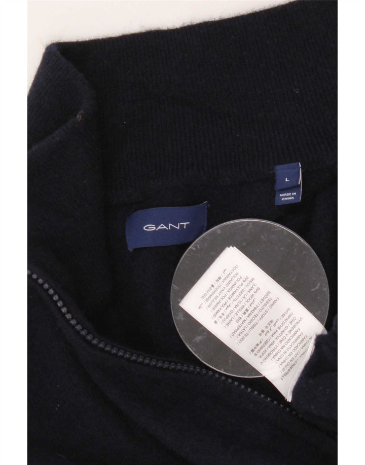 Suéter masculino Gant com zíper e gola grande de lã azul marinho