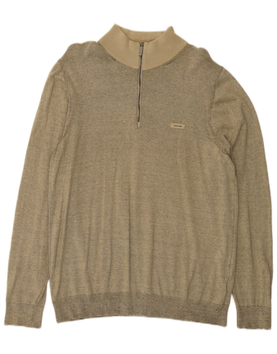 Suéter masculino Calvin Klein com gola e zíper, algodão manchado bege médio