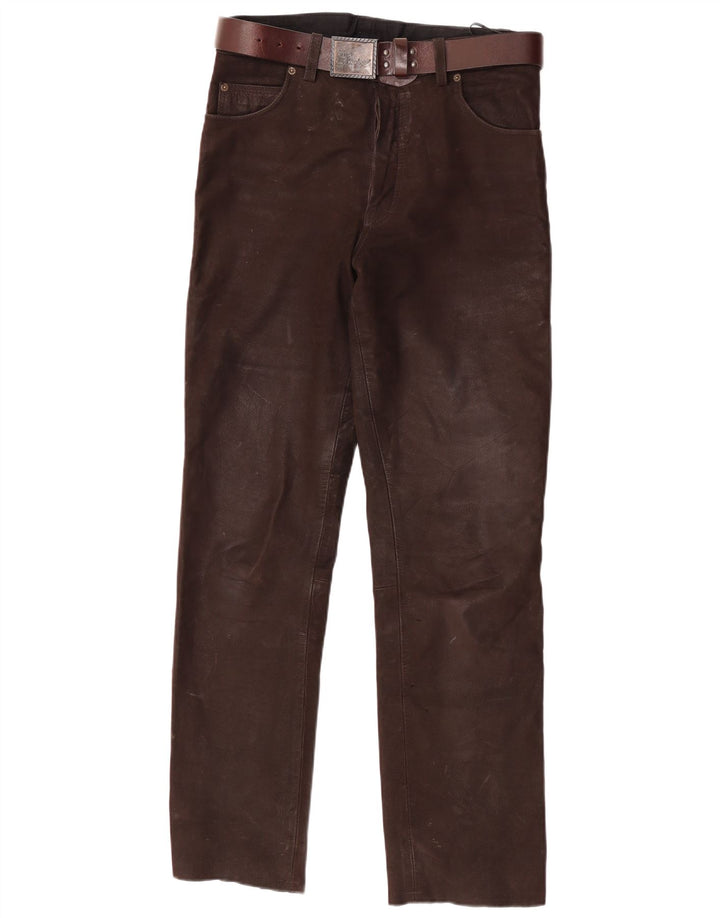 Calça masculina de couro reto Stockerpoint W34 L32 couro marrom