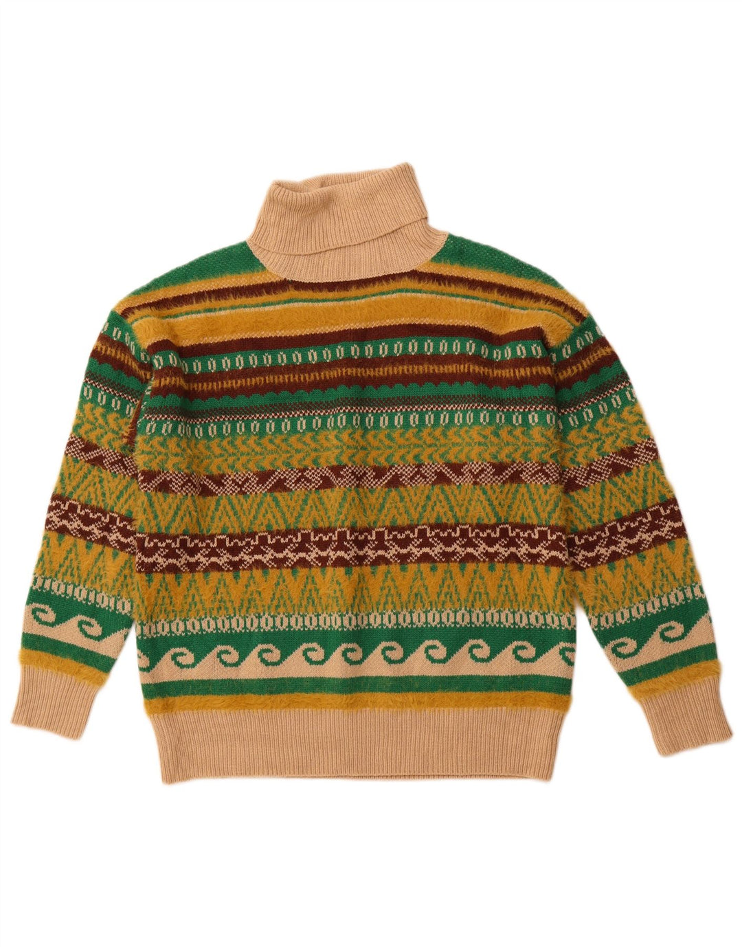 Suéter masculino VINTAGE com gola redonda grande multicolorido Fair Isle