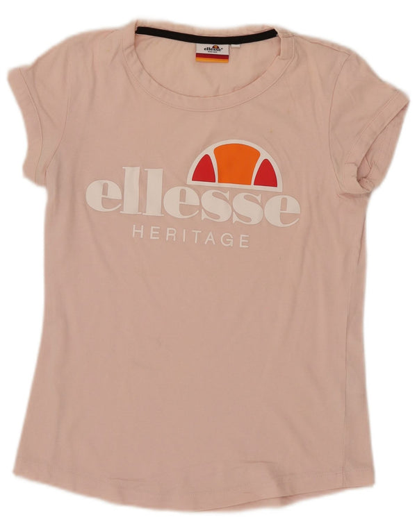 Camiseta feminina Ellesse Heritage com estampa gráfica UK 10 algodão rosa pequeno