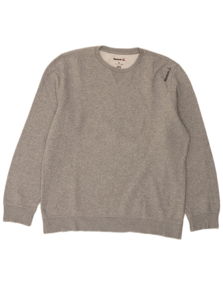 Reebok moletom masculino jumper grande algodão manchado cinza