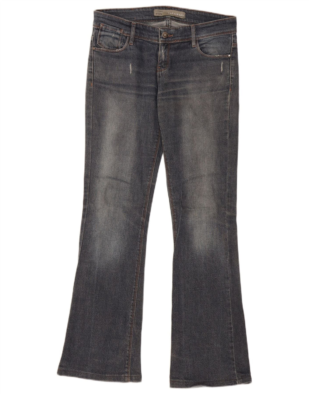 Zara Calça Jeans Feminina Flared EU 38 Pequeno W28 L31 Azul Marinho