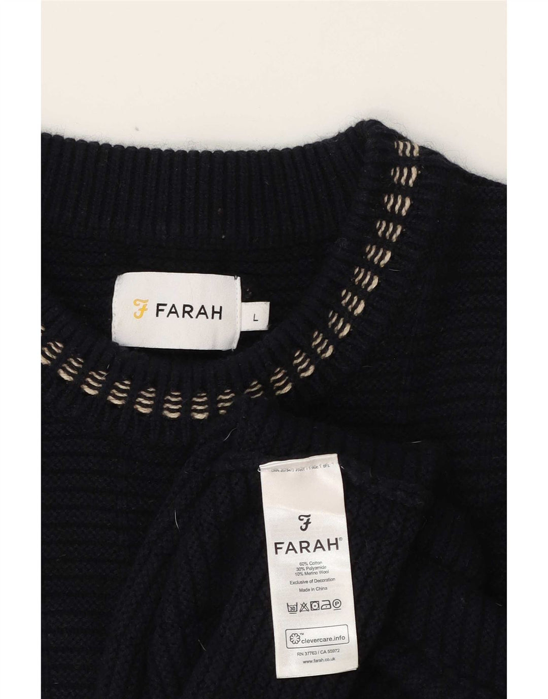 Suéter masculino Farah com gola redonda, grande algodão azul marinho