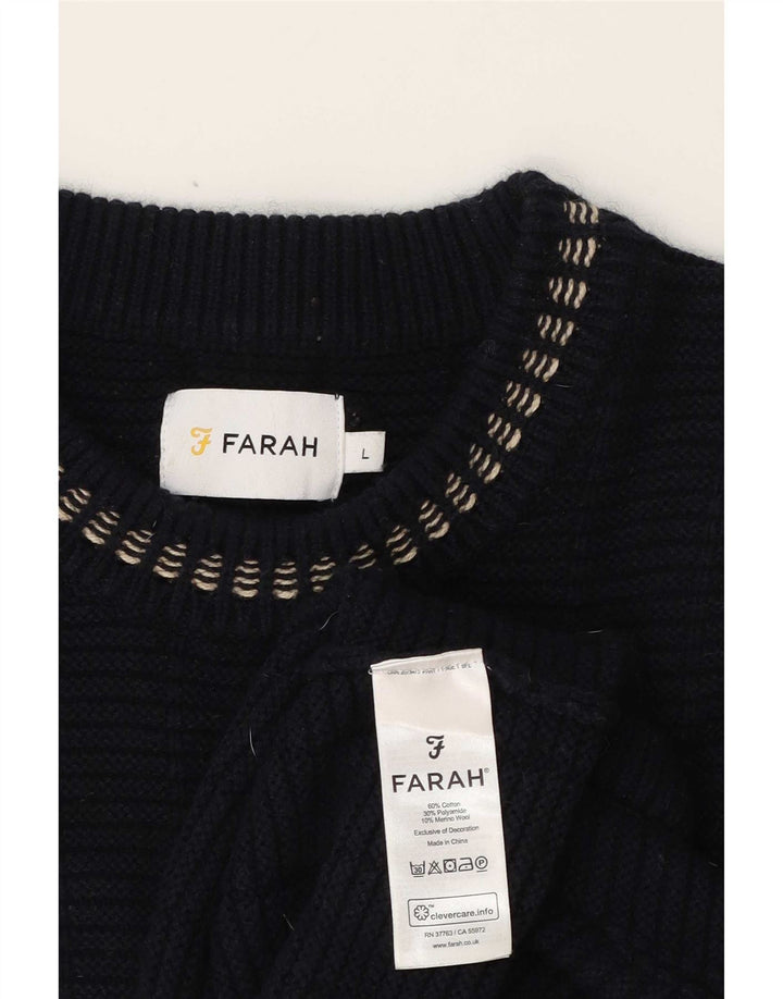 Suéter masculino Farah com gola redonda, grande algodão azul marinho