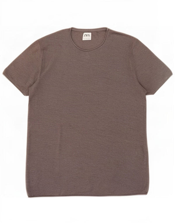 Zara Mens T-Shirt Top Large Grey Cotton