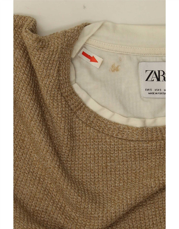 Zara Top masculino manga comprida pequeno algodão bege