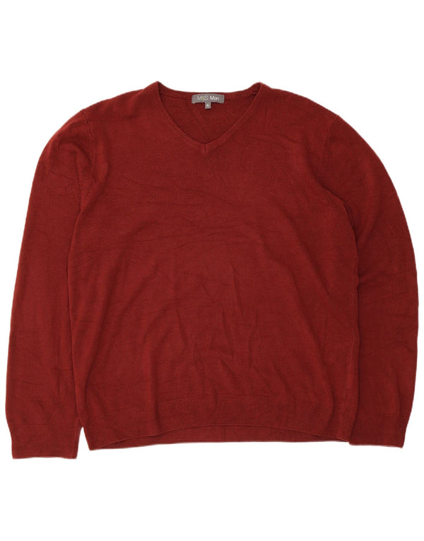 Suéter masculino Marks & Spencer com decote em V XL Borgonha Acrílico