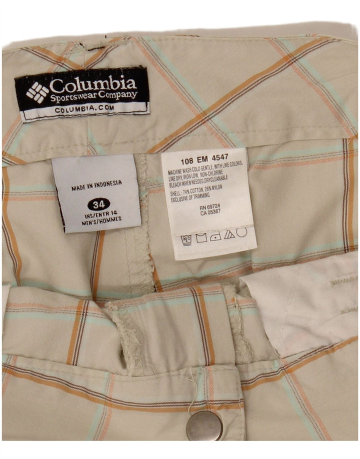 COLUMBIA Mens Cargo Shorts W34 Grande Algodão Xadrez Bege