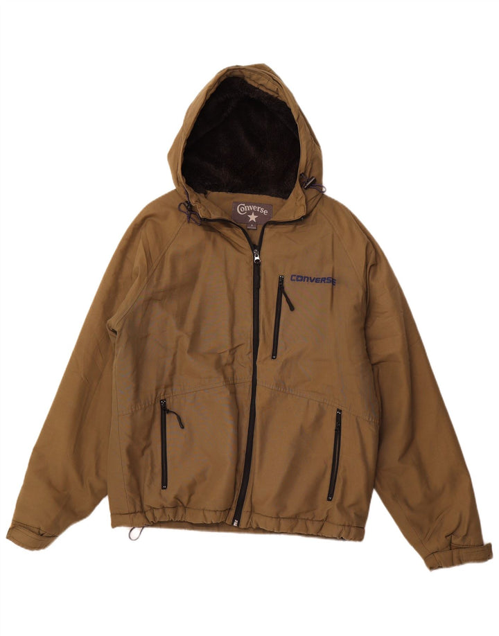 Jaqueta corta-vento masculina CONVERSE com capuz Reino Unido 36 algodão cáqui pequeno