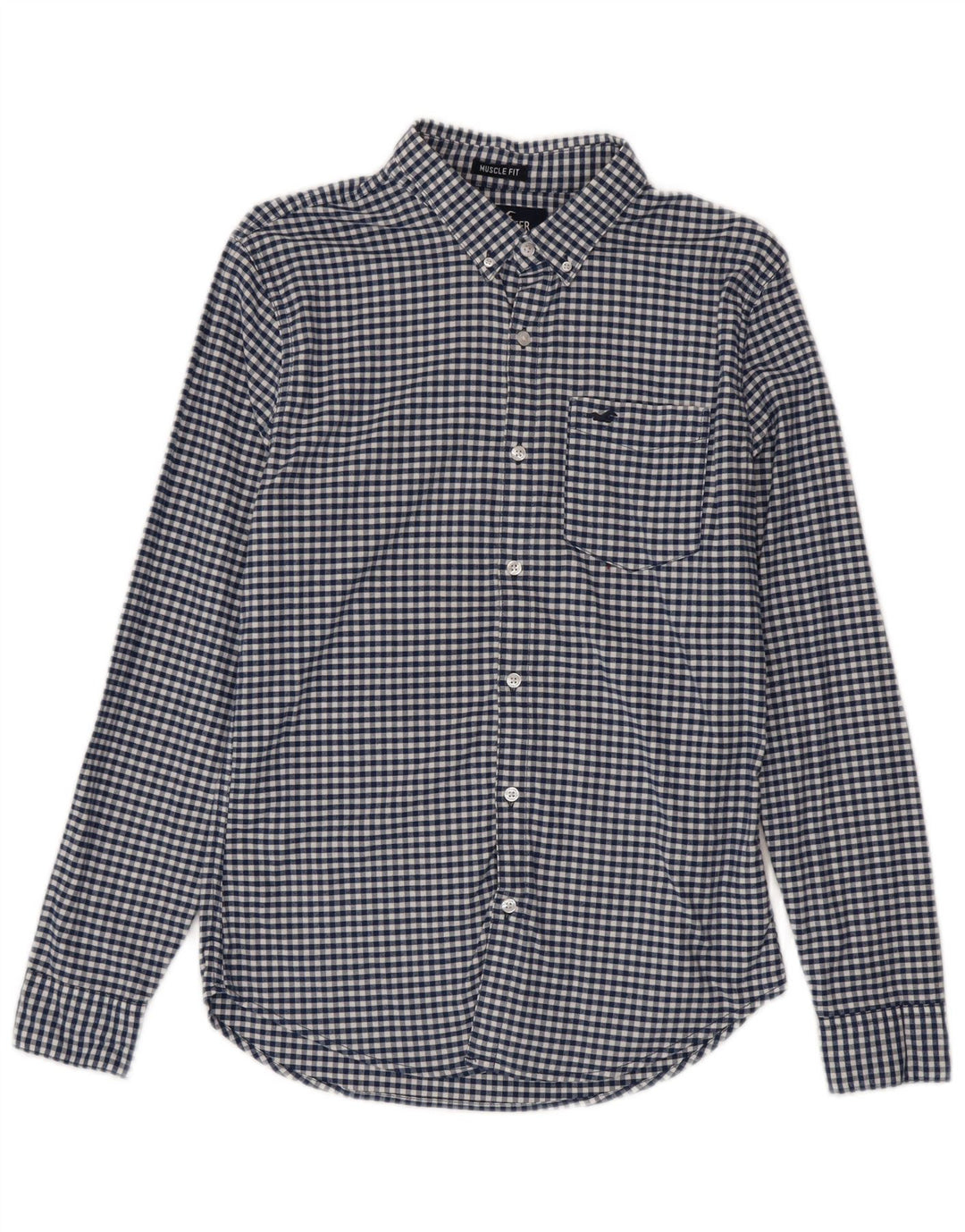 Camisa masculina Hollister pequena azul algodão guingão