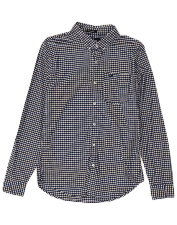 Camisa masculina Hollister pequena azul algodão guingão