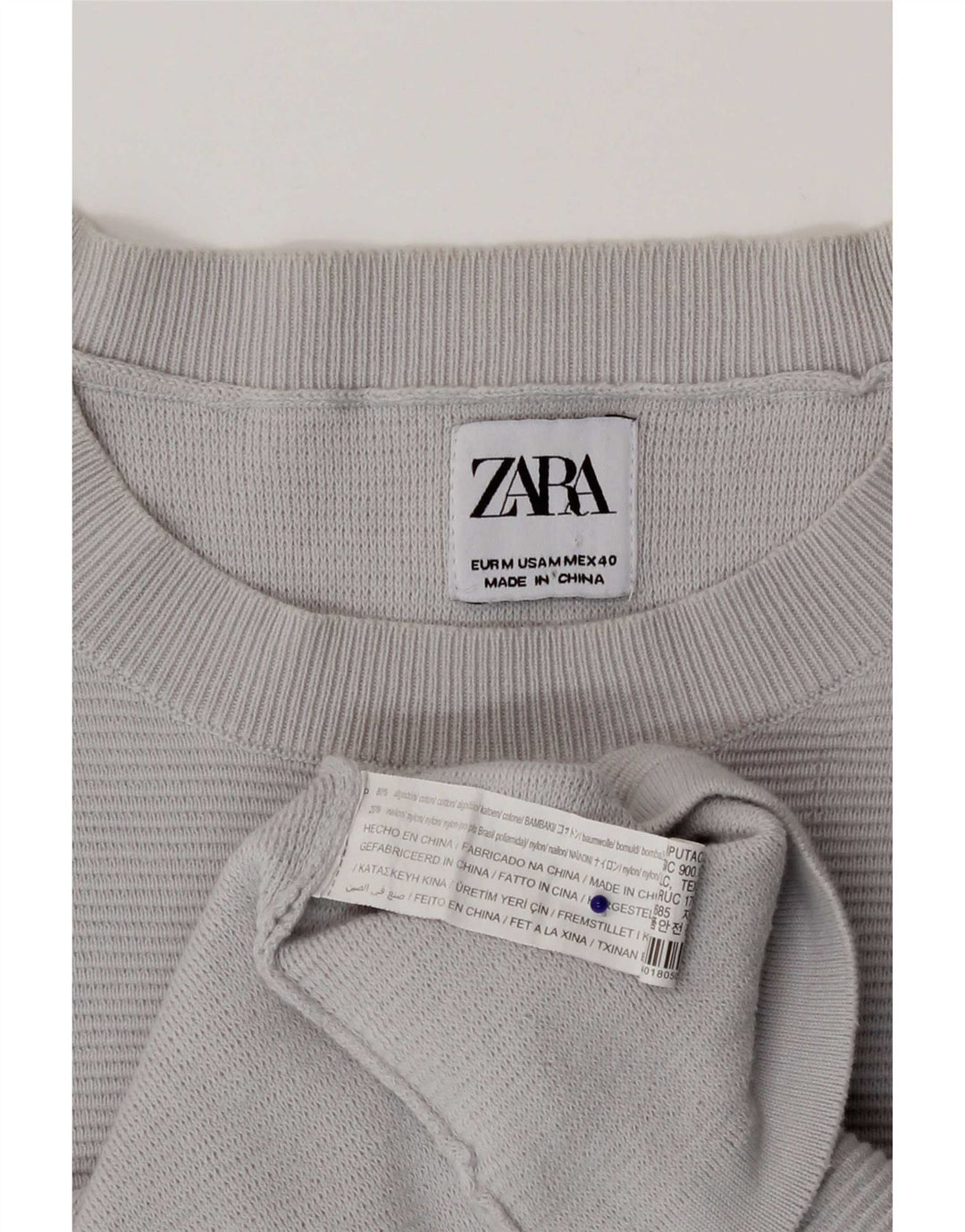 Zara Suéter masculino com gola redonda e algodão cinza médio
