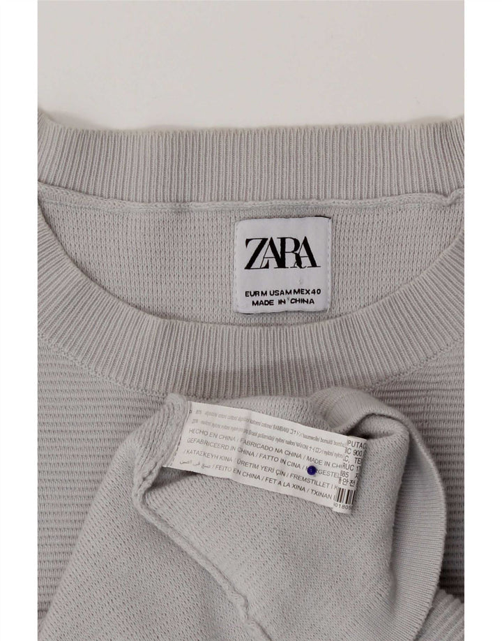 Zara Suéter masculino com gola redonda e algodão cinza médio