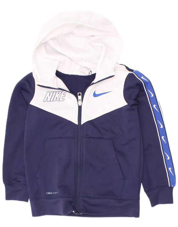 Suéter Nike Boys Dri Fit Zip com capuz 4-5 anos pequeno azul marinho colorblock