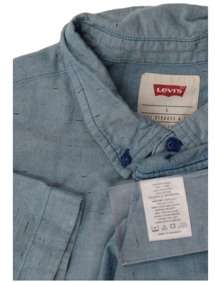 Camisa masculina de manga curta Levi's grande algodão manchado azul