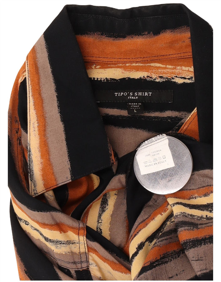Camisa masculina de manga curta Tipo'S grande viscose listrada multicolorida