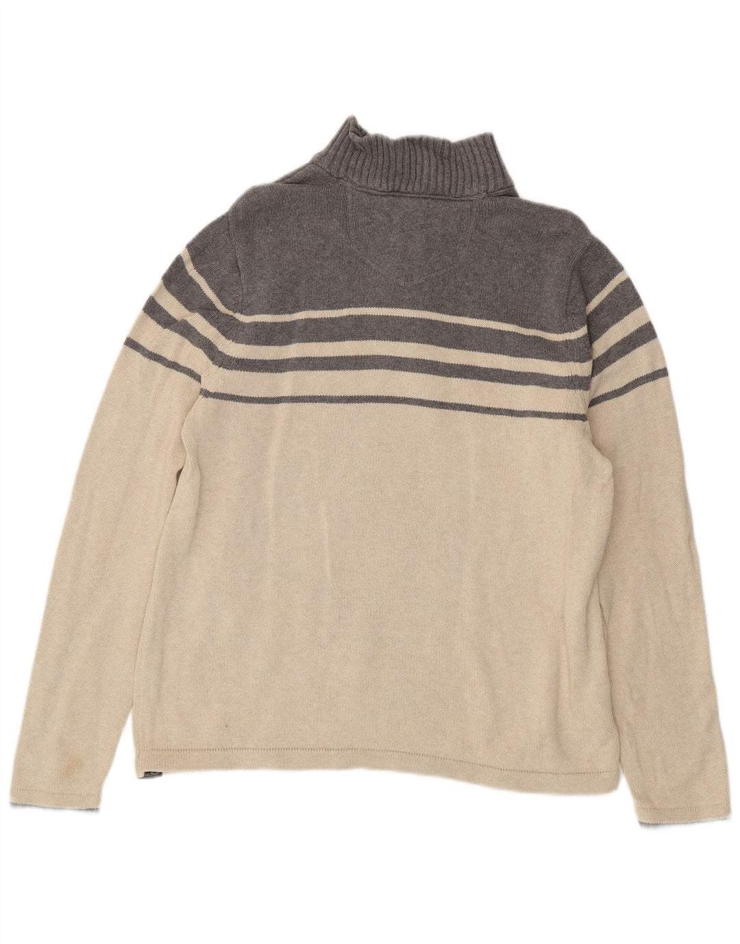 EDDIE BAUER Suéter masculino com gola e zíper, grande algodão listrado branco