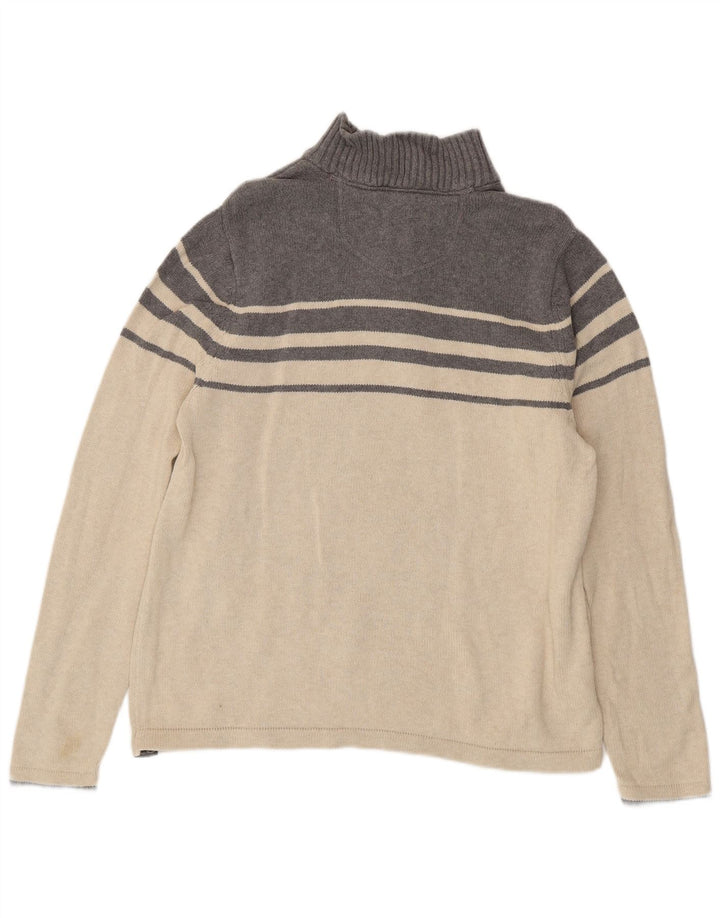 EDDIE BAUER Suéter masculino com gola e zíper, grande algodão listrado branco