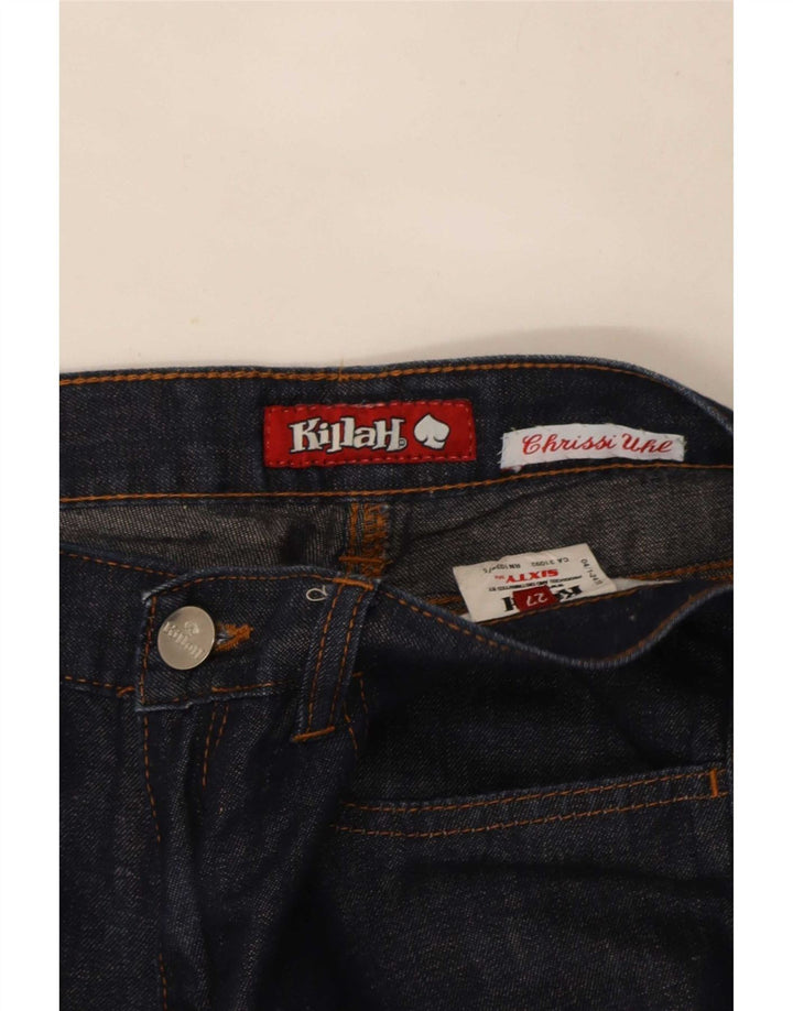 Calça jeans feminina Killah de perna larga W27 L29 algodão azul marinho