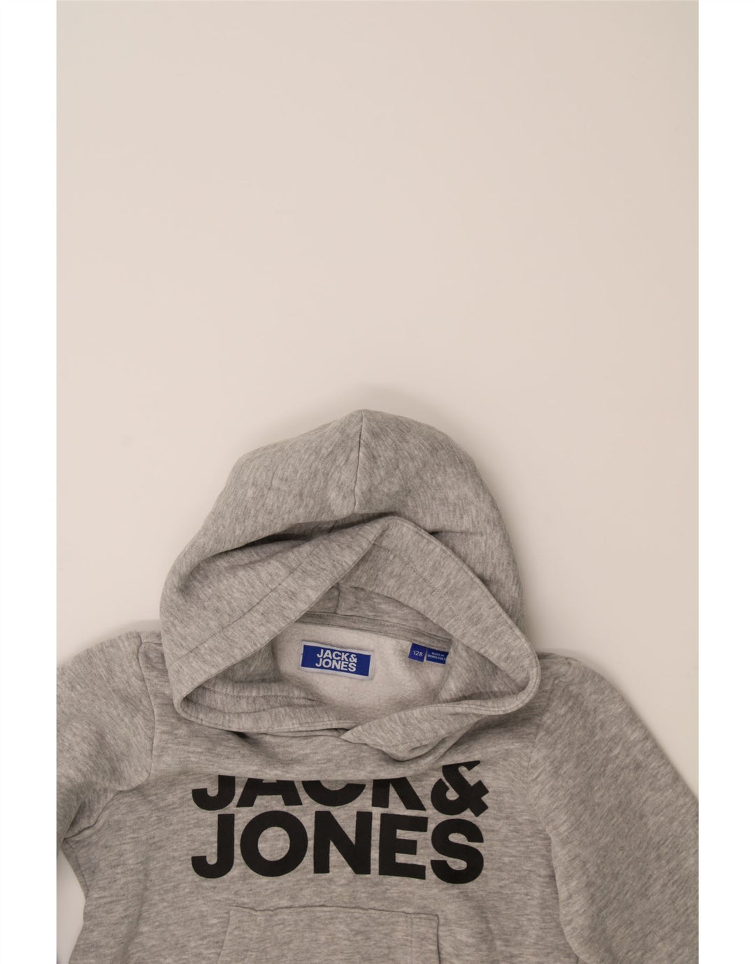 JACK & JONES Boys Graphic Hoodie Jumper 7-8 Years Grey Cotton Vintage Jack & Jones and Second-Hand Jack & Jones from Messina Hembry 