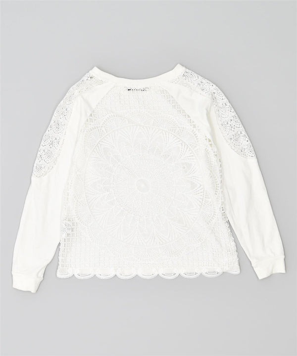 DESIGUAL Suéter feminino superdimensionado Reino Unido 14 grande algodão branco