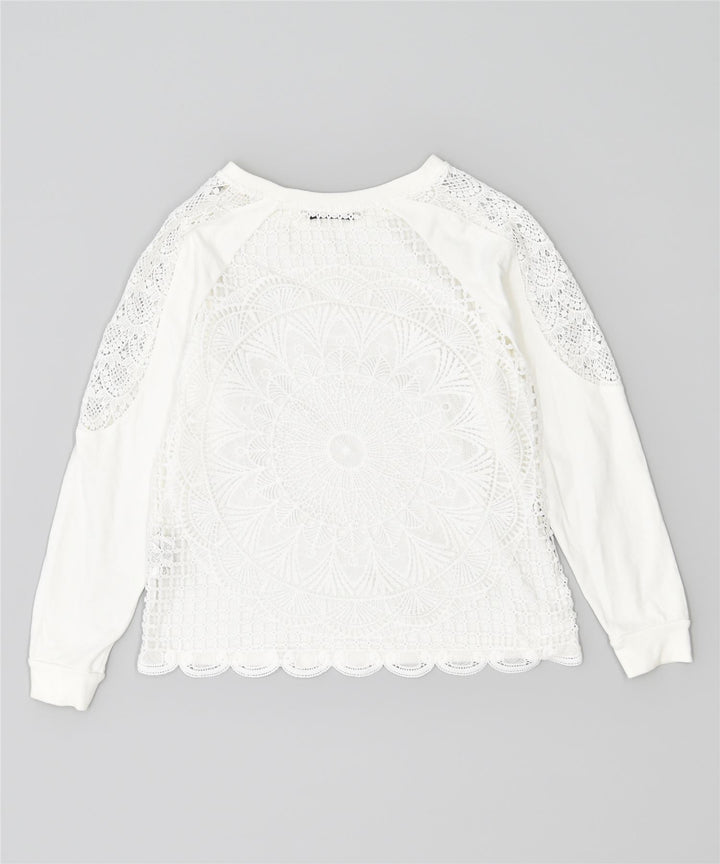 DESIGUAL Suéter feminino superdimensionado Reino Unido 14 grande algodão branco