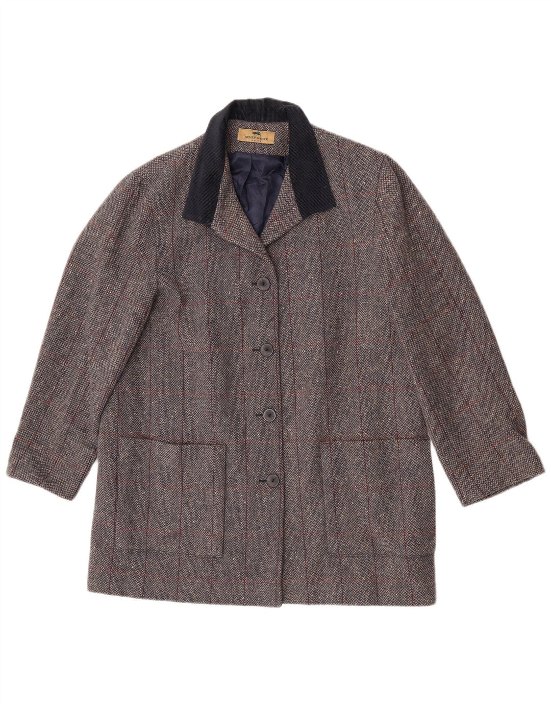 Sobretudo feminino Henry White UK 16 grande lã de cordeiro xadrez cinza