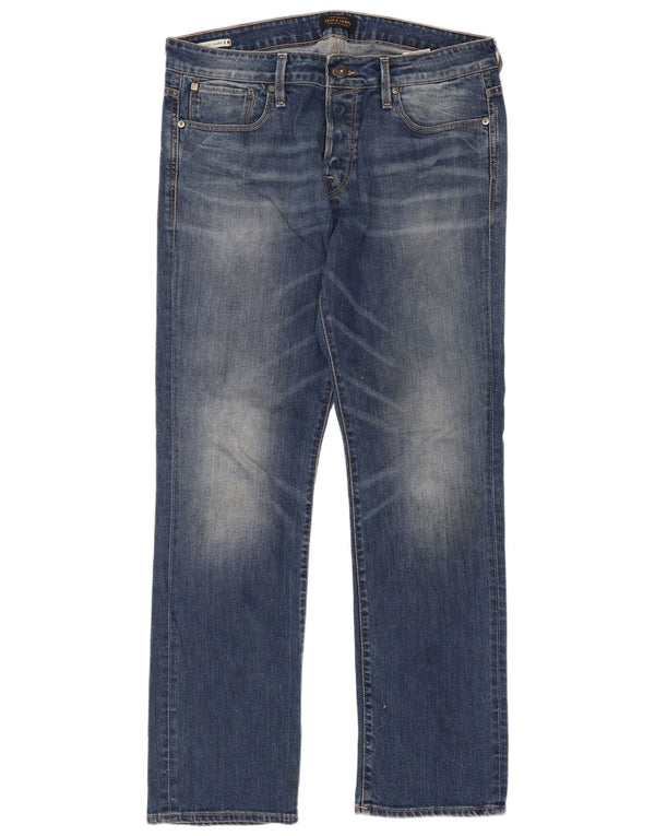 Jack & Jones Mens Clark Regular Fit Straight Jeans W36 L32 Azul Algodão