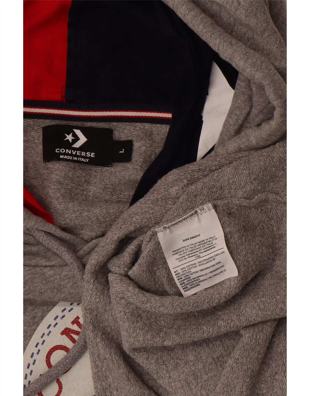 Converse masculino gráfico moletom com capuz grande algodão cinza