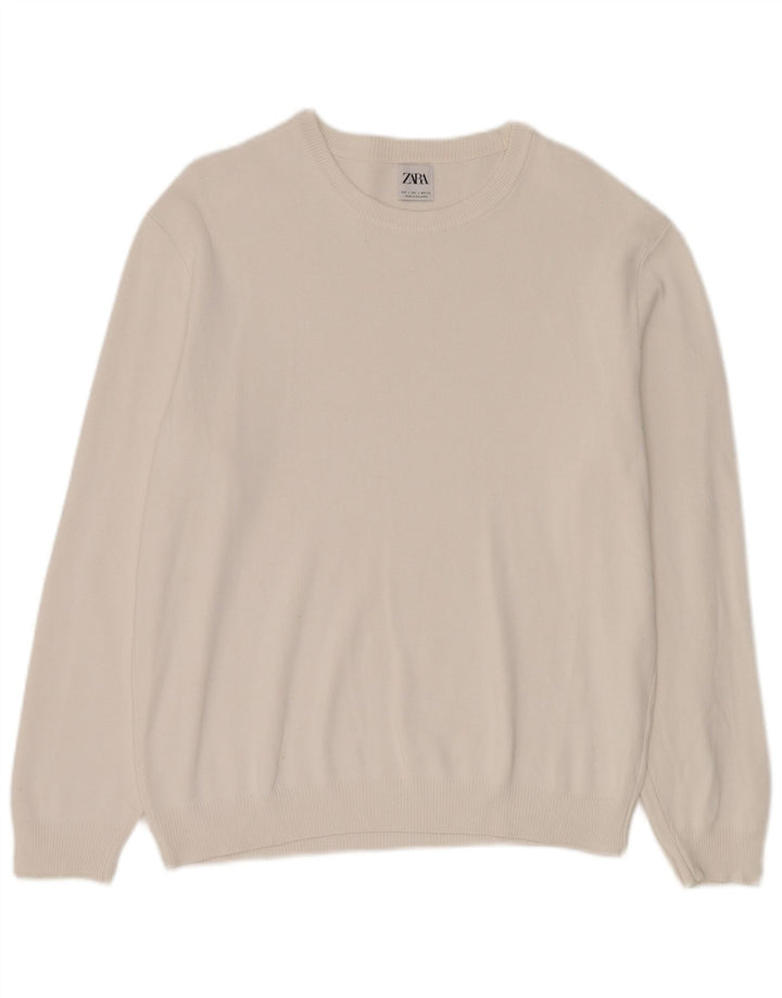 Zara Suéter masculino com gola redonda grande branco