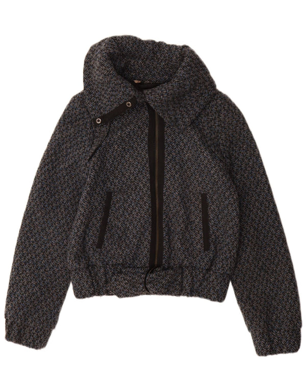 Jaqueta bomber feminina Topshop Reino Unido 10 poliéster espinha de peixe azul pequeno
