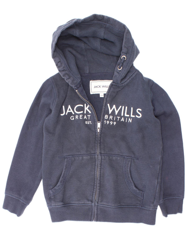 Suéter com capuz e zíper gráfico Jack Wills Boys 7-8 anos algodão azul marinho