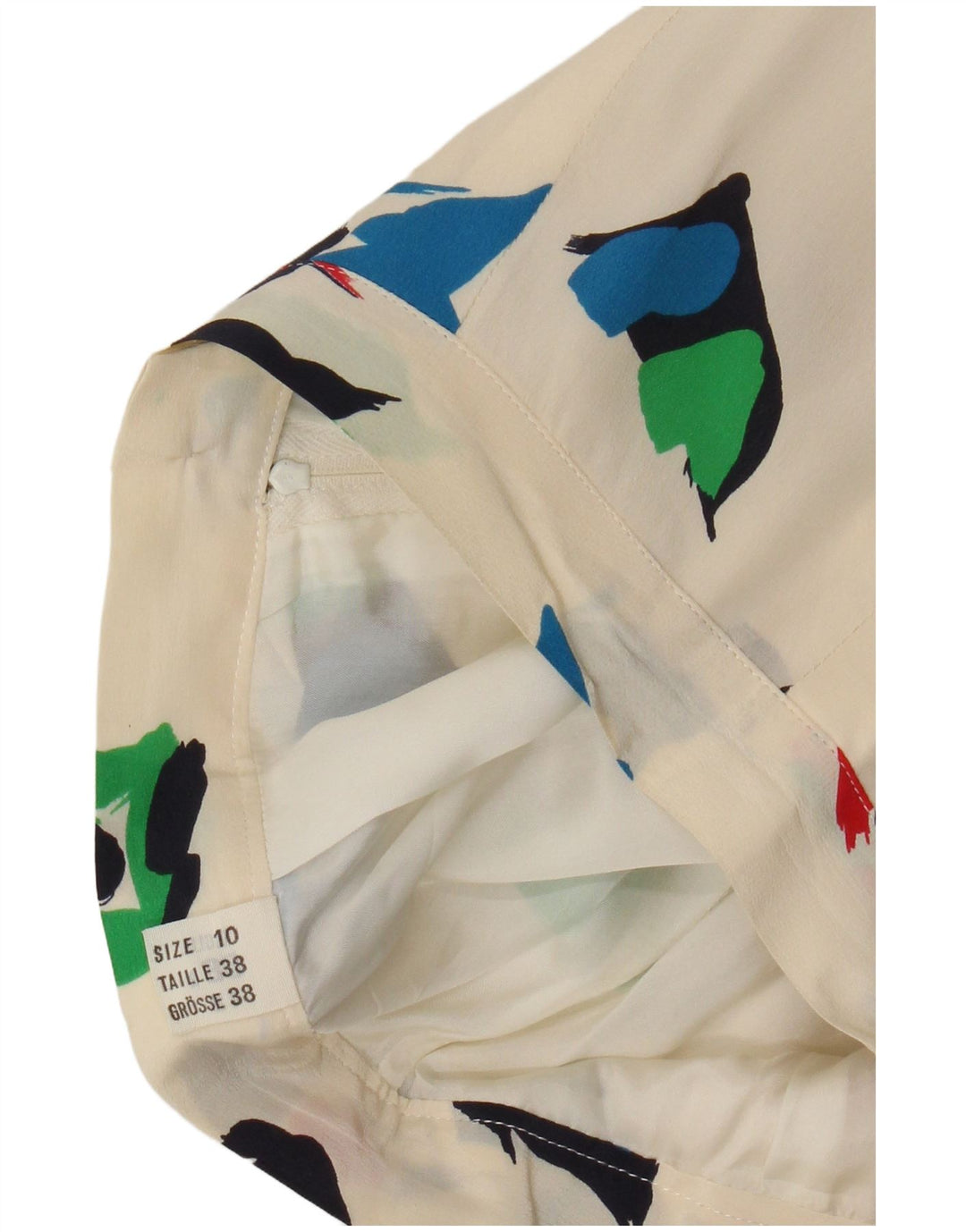 Saia midi feminina vintage com padrão abstrato Reino Unido 10 pequena W28 branco