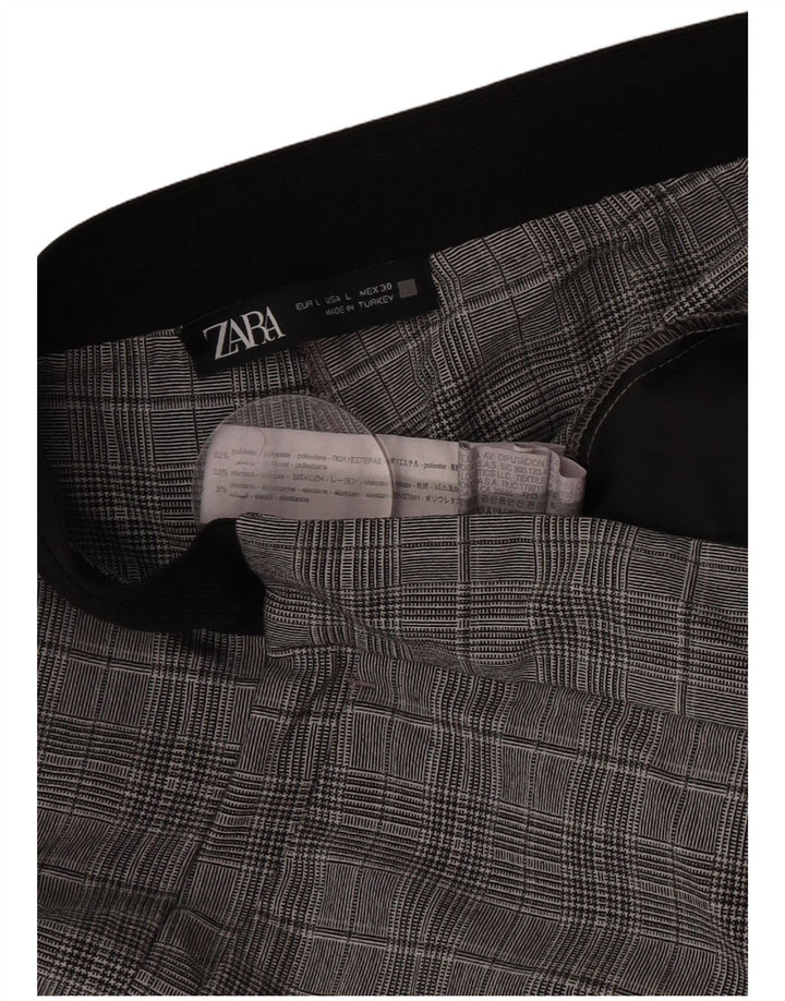 Zara Calça feminina reta de terno grande W32 L28 cinza xadrez poliéster