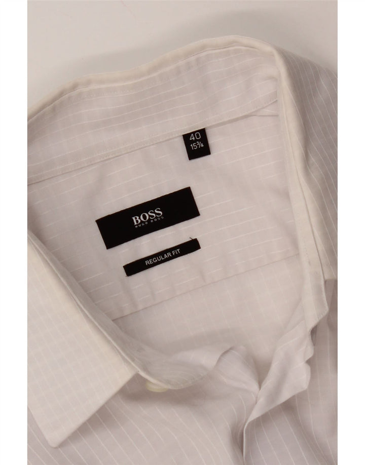 Camisa masculina de ajuste regular HUGO BOSS tamanho 40 15 3/4 médio branco guingão